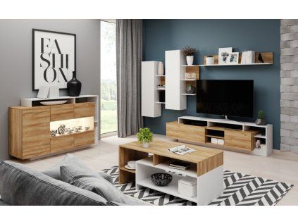 ALVA obývací stěna + komoda + konferenční stolek + LED