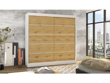 Skříň Baja IV 200 cm bílá/dub artisan