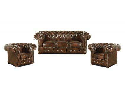 Sedací souprava Chesterfield Classic 3+1+1 kůže hnědá