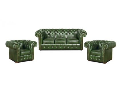 Sedací souprava Chesterfield Classic 3+1+1 kůže zelená