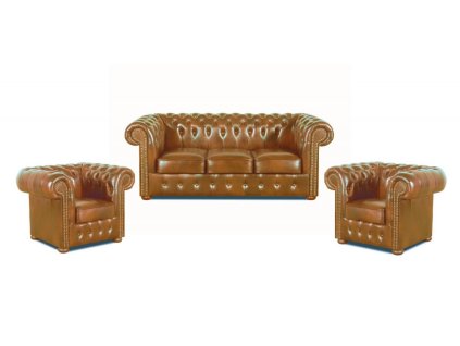 Sedací souprava Chesterfield Classic 3+1+1 kůže koňak