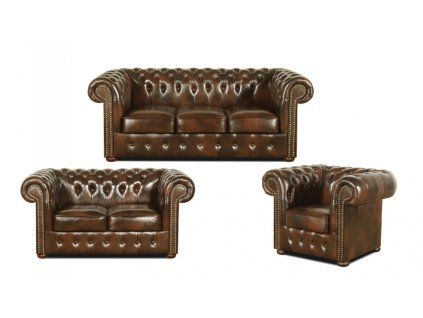 Sedací souprava Chesterfield Classic 3+2+1 kůže hnědá