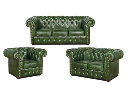 Sedací souprava Chesterfield Classic 3+2+1 kůže zelená