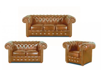Sedací souprava Chesterfield Classic 3+2+1 kůže koňak